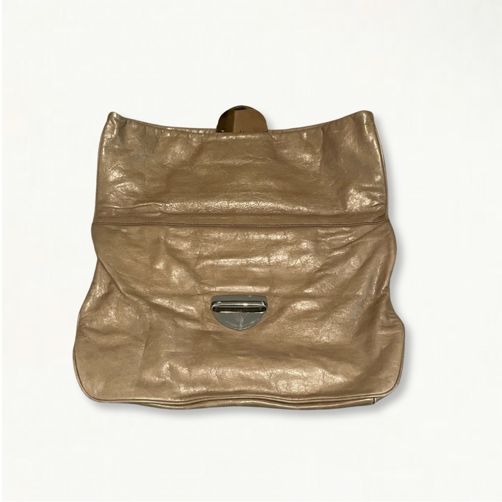 Vintage 90s Y2K Cynthia Rowley Tan Leather Slouchy Oversized Clutch - Picture 6 of 16